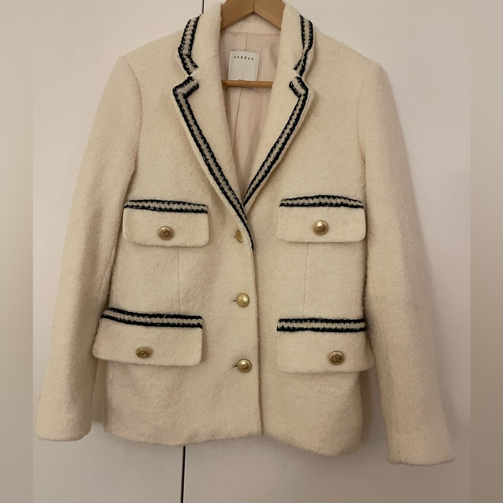 Sandro White Tweed Jacket